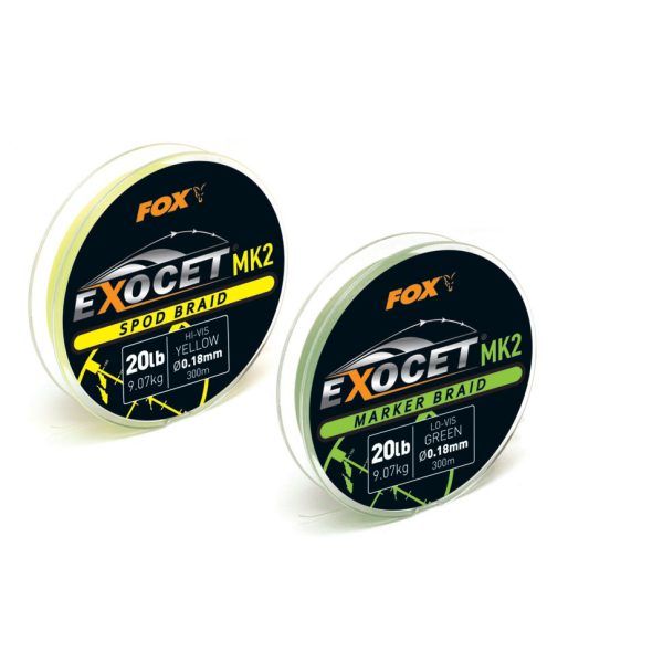 Fox Exocet® MK2 Spod & Marker Braid - 0.18mm/20lb x300m Spod -Yellow Fonott zsinór