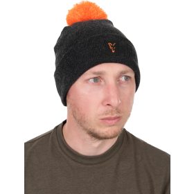 Fox Collection Bobble Hat Fekete-Narancssárga Bojtos Sapka