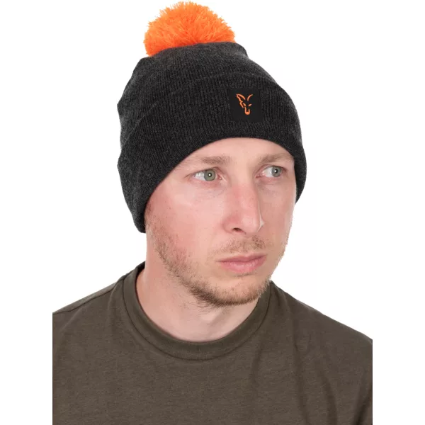 Fox Collection Bobble Hat Fekete-Narancssárga Bojtos Sapka