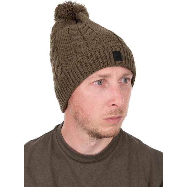 Fox Khaki Knitted Bobble Bojtos Sapka