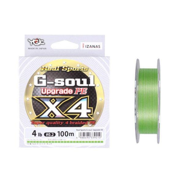 YGK G-soul X4 Upgrade PE - PE0,4(~0,105mm) 150m 4 szálas fonott, fluo zöld szín Fonott zsinór