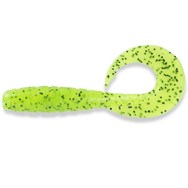 FISHUP Mighty Grub 4.5" (4pcs.), #055 - Chartreuse/Black Plasztik műcsali