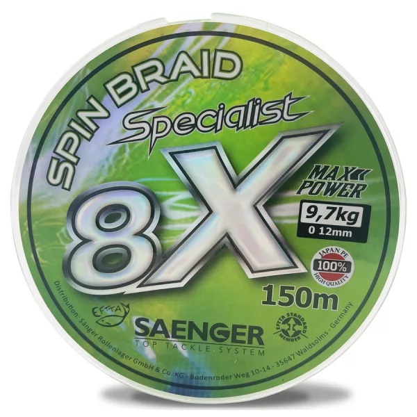 Saenger 8X Specialist Spin Braid Zöld 0,18mm 150m Fonott Főzsinór