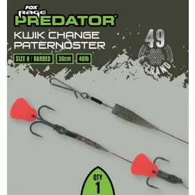   Fox Rage Predator Kwik Change Paternoster Trace 30cm Acélhuzal Előke 8-as Hármashoroggal