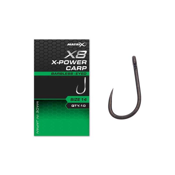 Matrix X8 X-Power Carp 10 Barbless Füles, Szakáll Nélküli Horog 10db