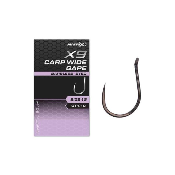 Matrix X9 Carp Wide Gape 16 Barbless Füles, Szakáll Nélküli Horog 10db