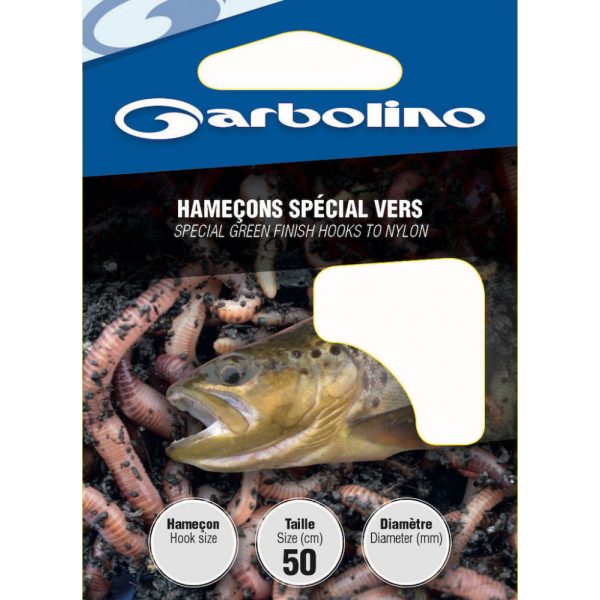 Garbolino - GREEN FINISH HOOKS TO NYLON L14 H12 - Monofil előkötött horog - Előkötött horog - Szakállas horog, Lapkás horog