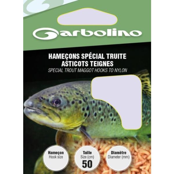 Garbolino Trout Maggot Hooks To Nylon 12 Lapkás, Szakállas Monofil Előkötött Horog 10db