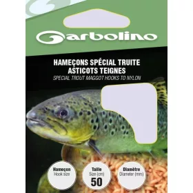   Garbolino Trout Maggot Hooks To Nylon 10 Lapkás, Szakállas Monofil Előkötött Horog 10db