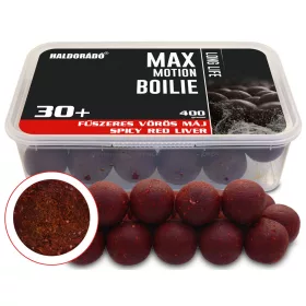   Haldorádó Max Motion Boilie Long Life Fűszeres Vörös Máj 400gr 30mm Bojli