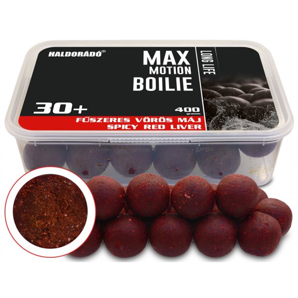 Haldorádó Max Motion Boilie Long Life Fűszeres Vörös Máj 400gr 30mm Bojli