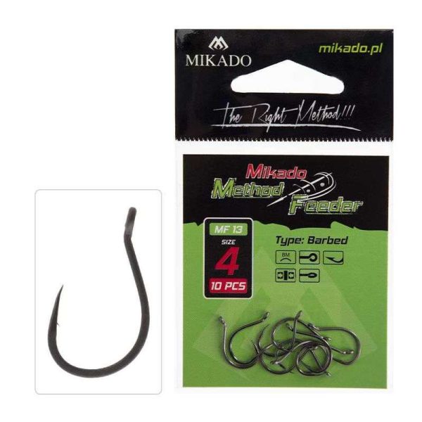 Mikado Method Feeder MF13 6 Füles, Szakállas Pontyozó Horog 10db