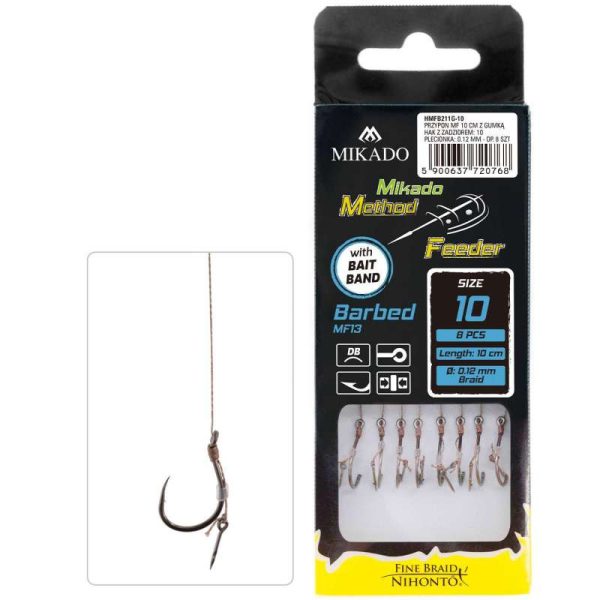 Mikado Method Feeder MF13 Csalitüskés 8 Füles, Szakállas Előkötött Horog 8db