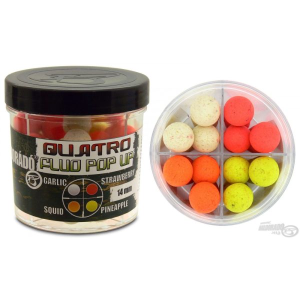 Haldorádó Quatro Fluo Pop Up Boilies 14 mm / 4 íz egy dobozban