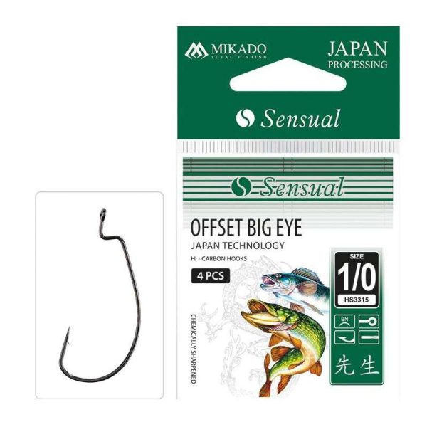 Mikado Sensual Offset Big Eye 1/0 Füles Szakállas Offset Horog 4db