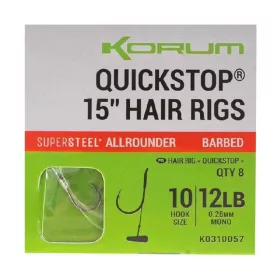   Korum 38cm Big Fish Hair Rigs W/Quickstops Size 8 Füles Szakállas Monofil Előkötött Horog