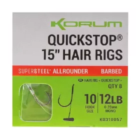   Korum 38cm Big Fish Hair Rigs W Quickstops Size 10 Füles Szakállas Monofil Előkötött Horog