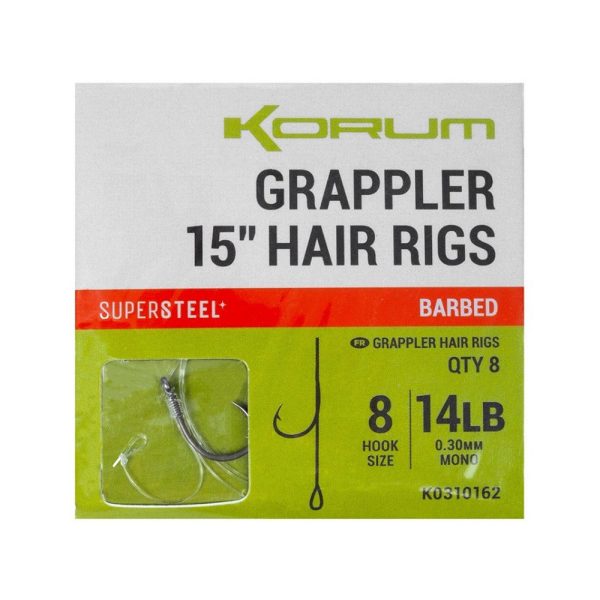 Korum Grappler Hair Rigs 15"  8 Szakállas Füles Monofil Előkötött Horog