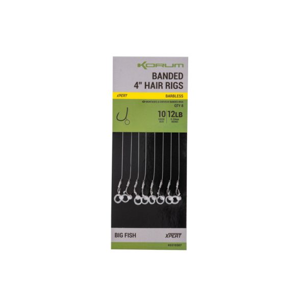 Korum Banded Hair Rigs 14 Barbless Szakáll Nélküli, Füles Monofil Előkötött Horog 8db