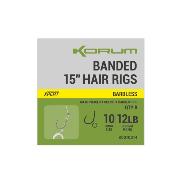 Korum Banded Hair Rigs 10 Barbless Szakáll Nélküli, Füles Monofil Előkötött Horog 8db