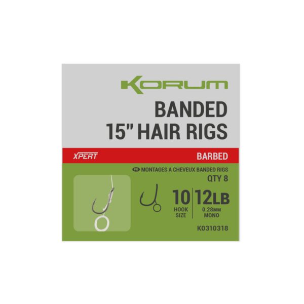 Korum Banded Hair Rigs 14 Barbed Szakállas, Füles Monofil Előkötött Horog 8db