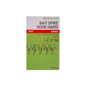   Korum Bait Spike Hook Hairs Barbed 14 Füles, Szakállas Csalitüskés Horog 5db