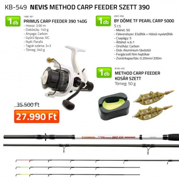 Nevis Primus Carp Feeder 390 140gr Bot By Döme TF Pearl Carp 5000 Orsóval Method Carp Feeder Kosár Szettel Horgász Szett