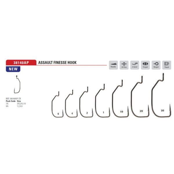 Mustad Assault Finesse Titanx 1 Füles, Szakállas Offset Horog 8db