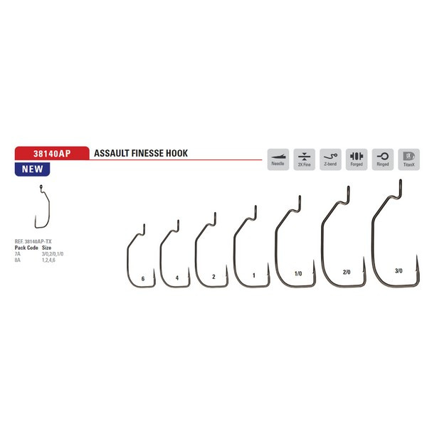 Mustad Assault Finesse Titanx 2 Füles, Szakállas Offset Horog 8db