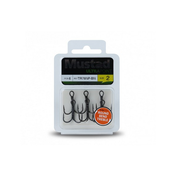 Mustad NP Round Bend Treble Hook 8 Szakáll Nélküli Hármashorog 6db