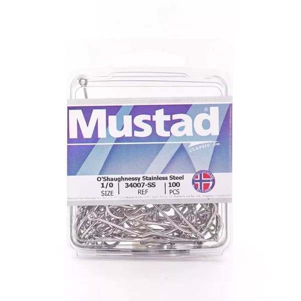 Mustad O'Shaughnessy Stainless Steel 6/0 Füles, Szakállas Horog 5db