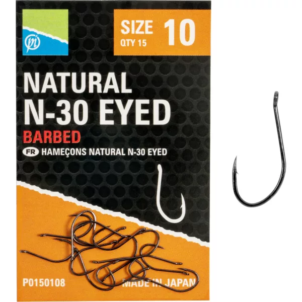 Preston Natural N-30 10 Füles, Szakállas Horog 15db