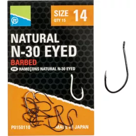 Preston Natural N-30 14 Füles, Szakállas Horog 15db