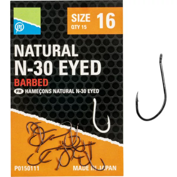 Preston Natural N-30 16 Füles, Szakállas Horog 15db
