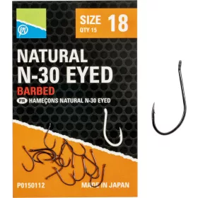 Preston Natural N-30 18 Füles, Szakállas Horog 15db