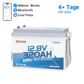   Redodo LiFePO4 12V 320Ah Mini B190 Bluetooth Akkumulátor 36,8x18,9x25,5cm
