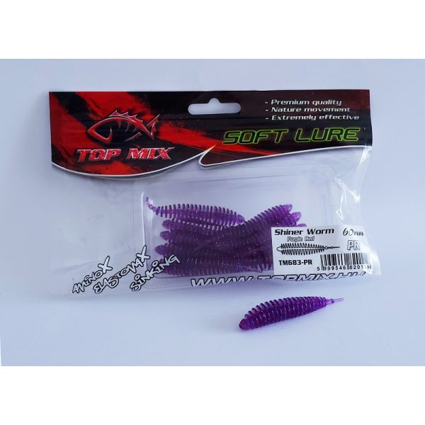 Top Mix Shiner Worm Purple Red 6,0cm Plasztik Hernyó Csali 10db
