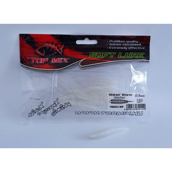 Top Mix Shiner Worm White Pearl 6,0cm Plasztik Hernyó Csali 10db