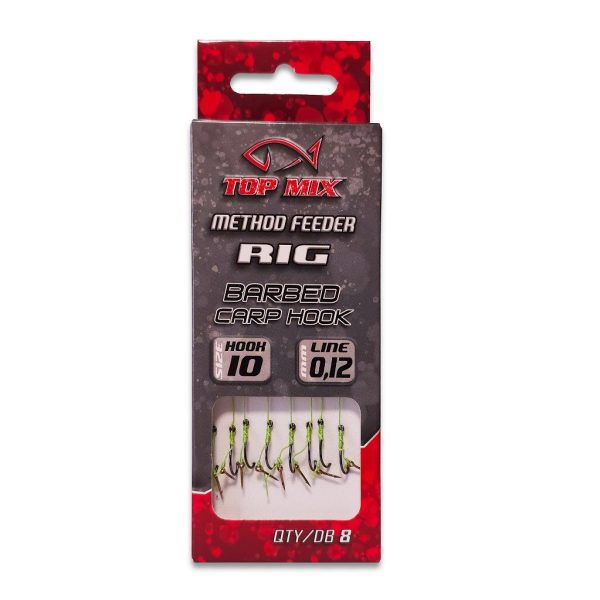 Top Mix Method Feeder Rig 10 Füles, Szakállas Előkötött Horog Csalitüskével 8db