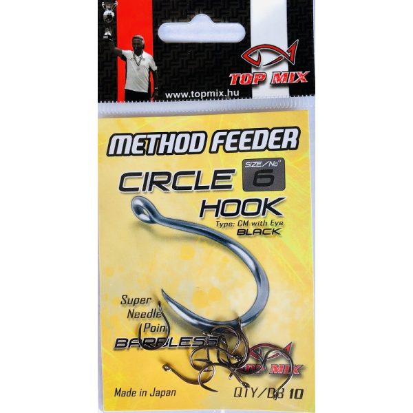 Top Mix Method Feeder Circle 6 Füles, Szakáll Nélküli Pontyozó Horog 10db