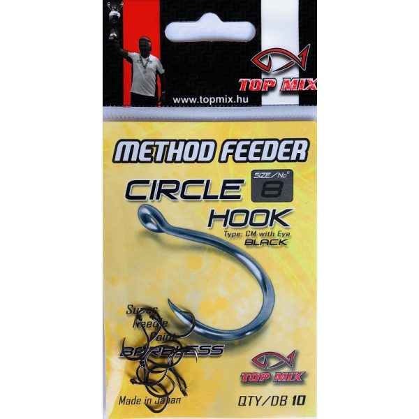 Top Mix Method Feeder Circle 8 Füles, Szakáll Nélküli Pontyozó Horog 10db