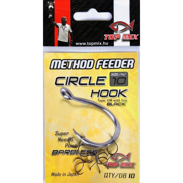 Top Mix Method Feeder Circle 10 Füles, Szakáll Nélküli Pontyozó Horog 10db