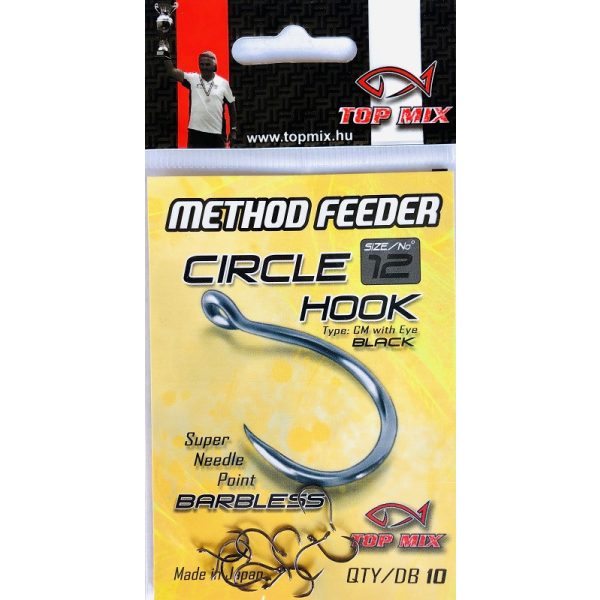 Top Mix Method Feeder Circle 12 Füles, Szakáll Nélküli Pontyozó Horog 10db