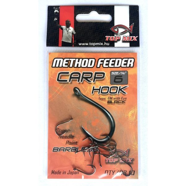 Top Mix Method Feeder Carp 6 Füles, Szakáll Nélküli Pontyozó Horog 10db