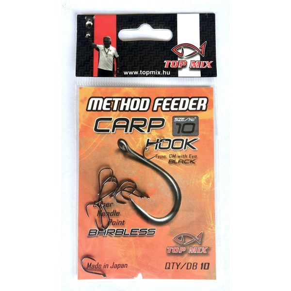 Top Mix Method Feeder Carp 10 Füles, Szakáll Nélküli Pontyozó Horog 10db