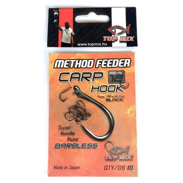 Top Mix Method Feeder Carp 12 Füles, Szakáll Nélküli Pontyozó Horog 10db