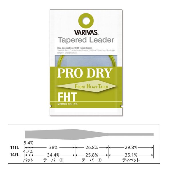 Varivas Vékonyodó Előke Tapered Leader Pro Dry FHT 3X 3,35m 0,205-0,45mm Legyező Előkezsinór