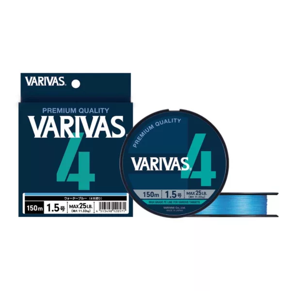 Varivas PE 4 Blue Edition 150m #1,5 0,205mm 25lb Water Blue Fonott Főzsinór