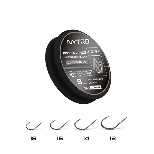 Nytro NTO4 Fine Feeder 16 0,13mm 100cm Előkötött Lapkás, Szakáll Nélküli Horog 8db
