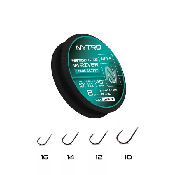 Nytro NTO6 Feeder River 10 0,17mm 100cm Előkötött Lapkás, Szakállas Horog 8db